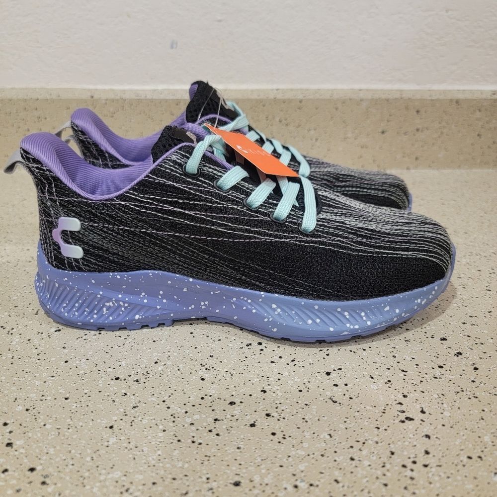 CHARLY Kids Sz 5 Black and Purple Jr Lace Up Sneakers Gym Shoes